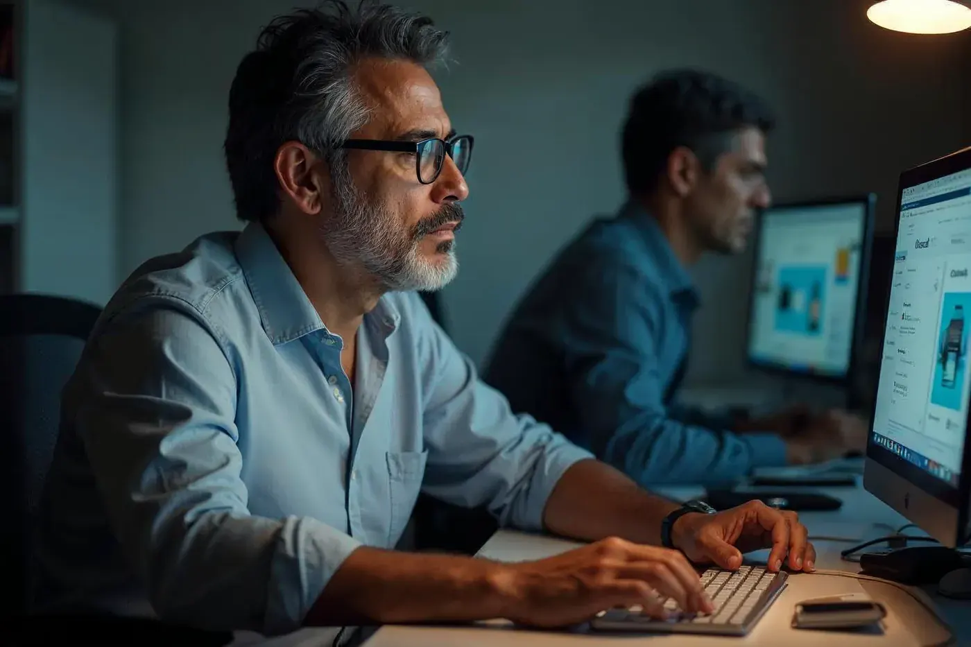 Profissional cuidando dos sites no computador
