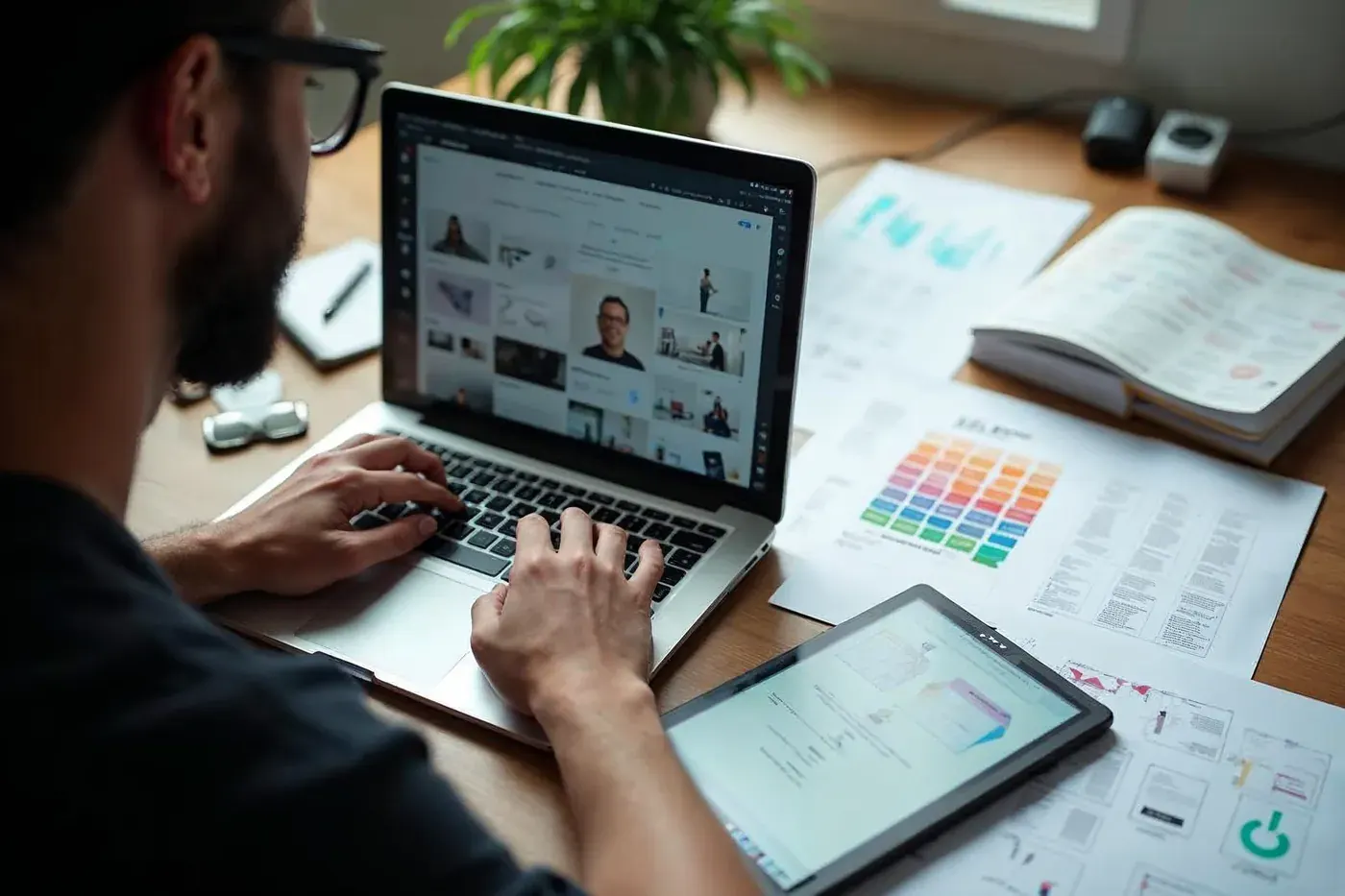 Designer editando um site no notebook