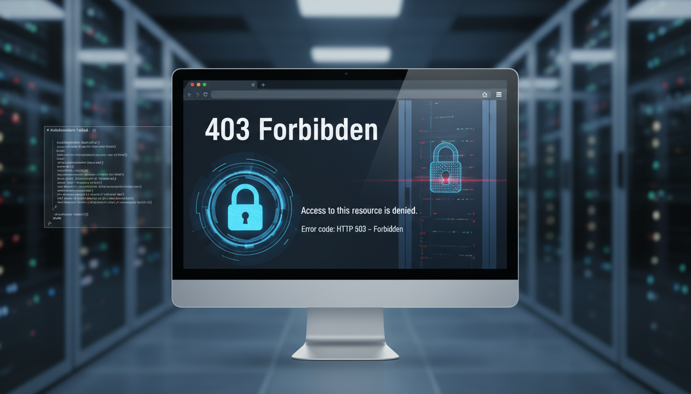 Ilustração do erro 403 Forbidden com um cadeado e mensagem de acesso negado.